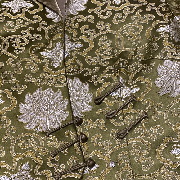 Elegant Green Brocade Silk Blend Blazer - Picture 16 of 17